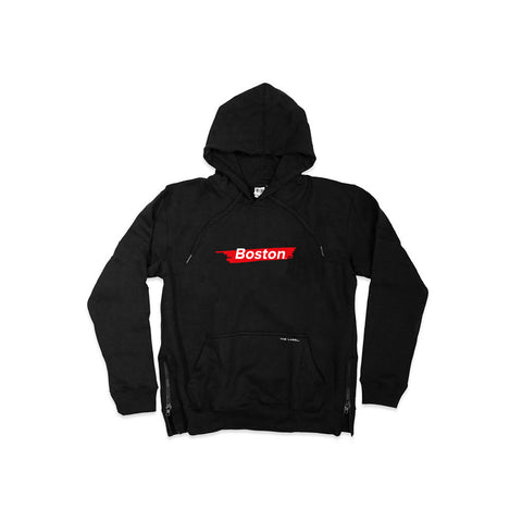 Boston Box SIDE ZIP® Black Hoodie - THE LABEL LTD