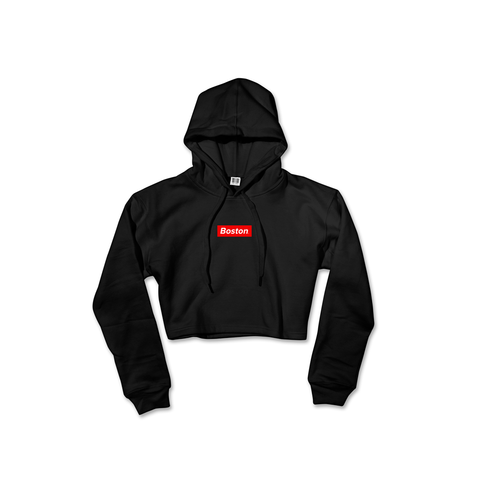 Ladies Black Boston Crop Hoodie - THE LABEL LTD