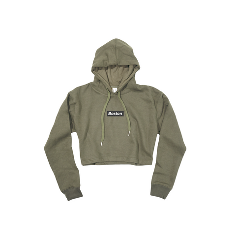 Ladies Military Green Boston Crop Hoodie - THE LABEL LTD