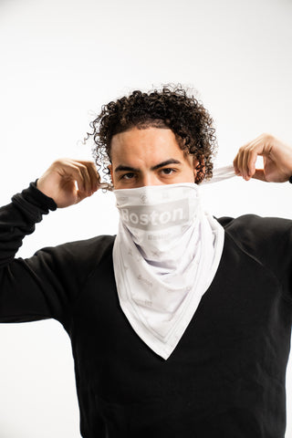 Boston Gray Box Logo Stretch White Bandana - THE LABEL LTD