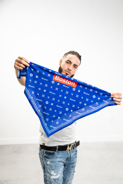 Boston Red Box Logo Stretch Blue Bandana - THE LABEL LTD