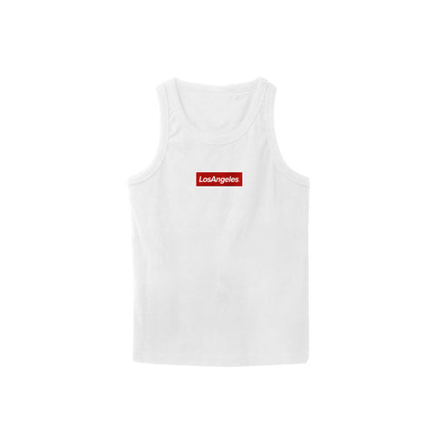 LA Box Logo White Tank - THE LABEL LTD