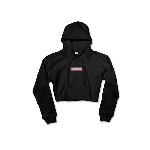 Ladies Black Boston Crop Hoodie Pink - THE LABEL LTD