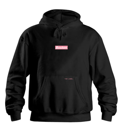 Ladies Black Hoodie Pink Boston Box - THE LABEL LTD