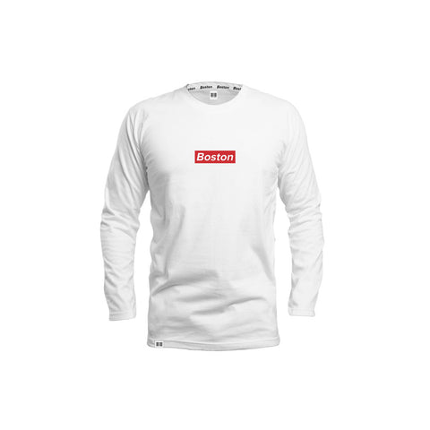 Boston Box Logo White Long Sleeve - THE LABEL LTD