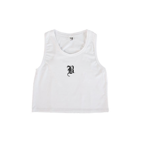 Ladies OG B Crop Tank White | THE LABEL LTD