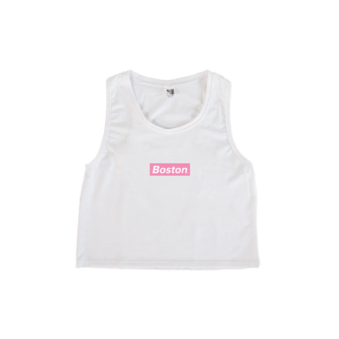Ladies Boston Crop Tank White - THE LABEL LTD